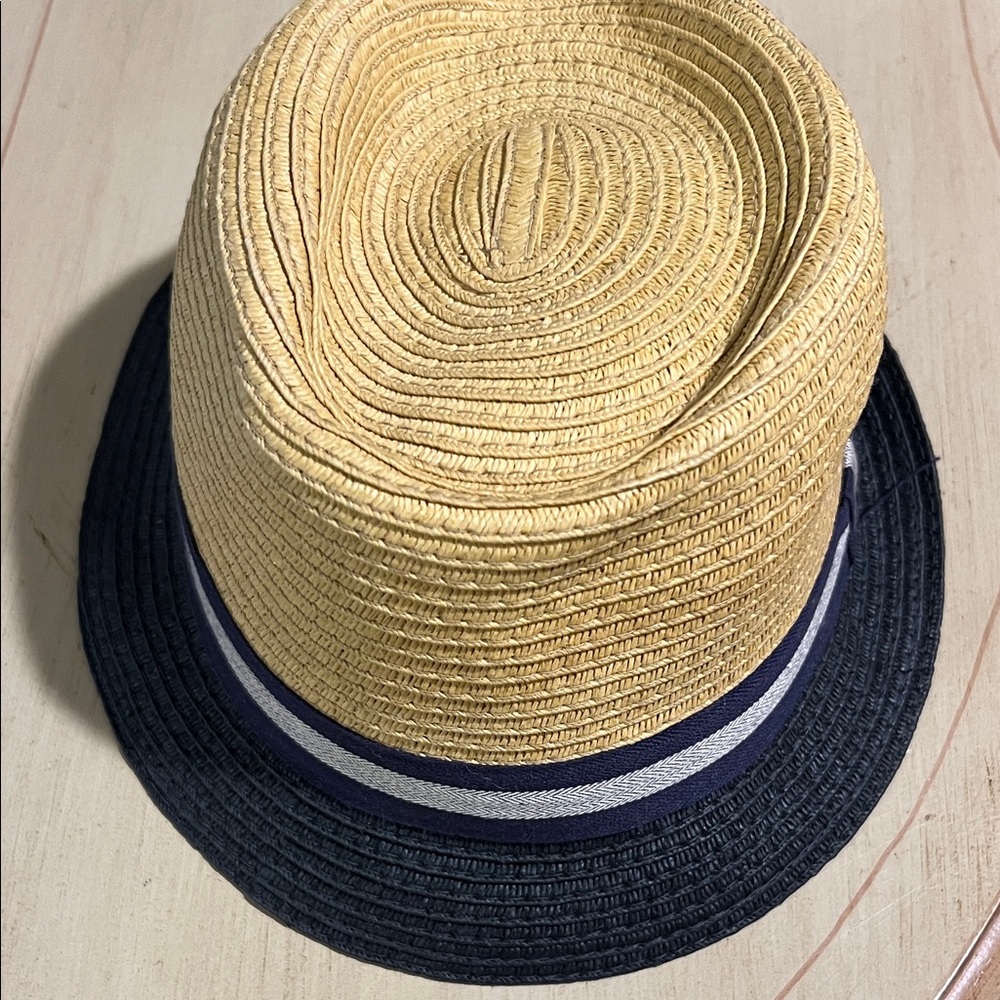 Crewcuts Two-Tone Straw Trilby Hat in Natural & Navy
